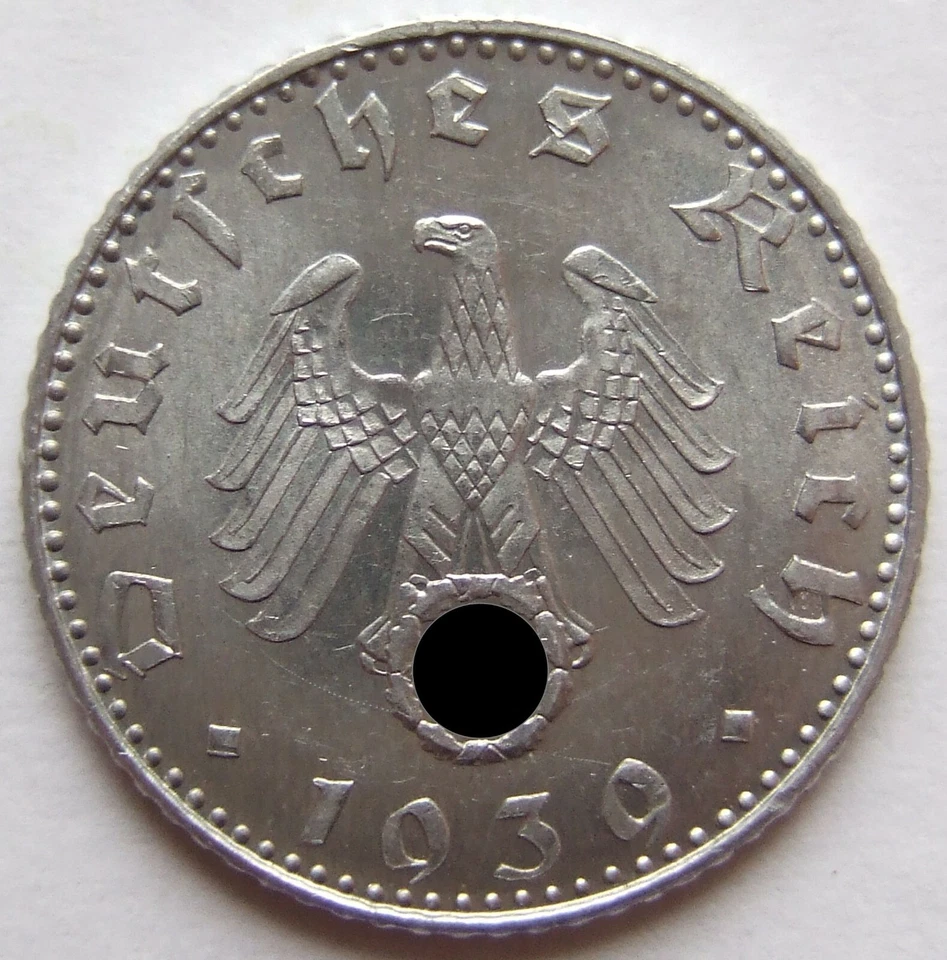 Münze Deutsches Reich 3. Reich 50 Reichspfennig 1939 B in fast Stempelglanz - Bild 2 von 2