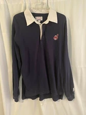 Vtg Cleveland Indians Chief Wahoo Starter Rugby Long Sleeve Collared Shirt Large