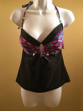 OP girls bandeau Tankini Lg 10-13 black print multicolor