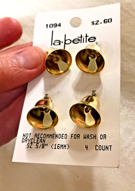 La Petite 5/8" gold sew-on tiny metal bells-Christmas, stuffed toys-  they ring
