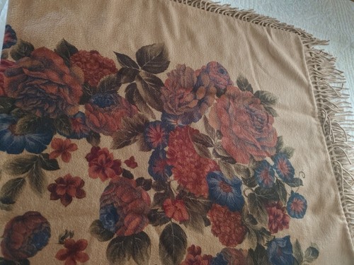 Loro Piana 100% 2X Luxury Cashmere Scarf Shawl Brown Floral 58in Sq Fringe EXC - Picture 5 of 8