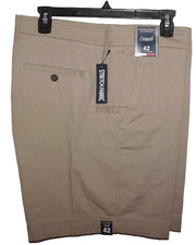 Roundtree Yorke Casual Shorts Khaki 42W Classic Fit Stretch Flat Front 7" in NWT