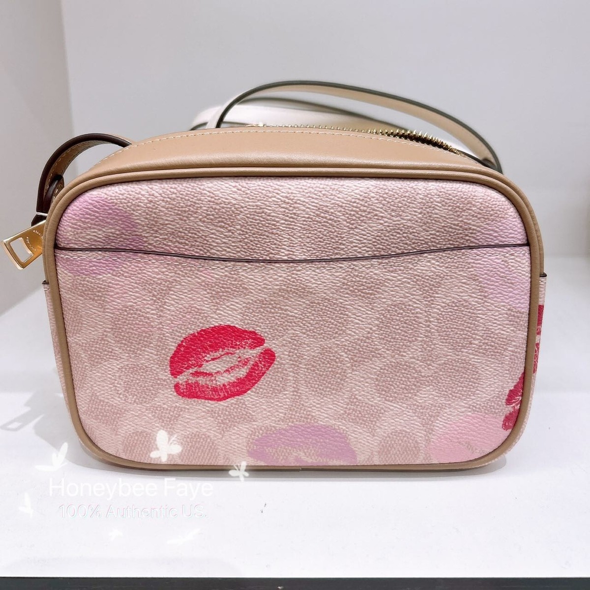 Nwt COACH Mini Jamie Camera Bag In Signature Canvas With Lips