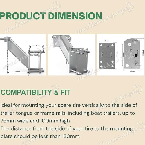 Spare Wheel Carrier Tyre Holder Brackets Fit Caravan Boat Trailer Universal AU - Picture 5 of 14