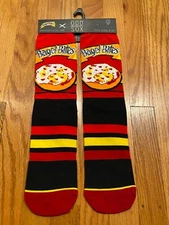 NWT 1 pair ODD SOX Bagel Bites Pizza Snacks STRIPED Crew Socks Men's Size 6 - 13