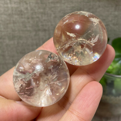 2pcs NATURAL RAINBOW CLEAR QUARTZ CRYSTAL SPHERE BALL HEALING GEMSTONE 93g