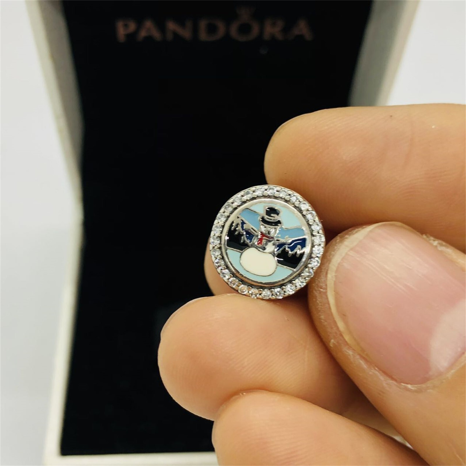 Pandora Smoky Mountains Snowman Charm in S925 Silver with Box