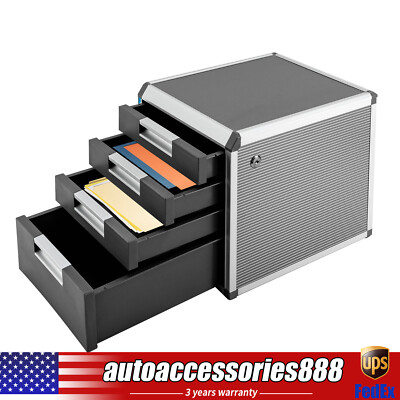 4-Layer Locking Desktop Drawer Organizer Silver No Assembly Office File Storage