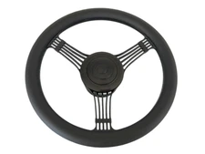 GM 14" Black Anodized 9 Bolt Steering Wheel w Horn Button & Adapter Banjo Style
