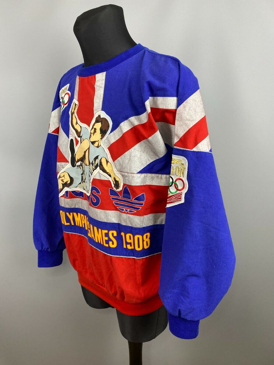 ADIDAS PULLOVER VINTAGE OLYMPIC GAMES LONDON 1908 1948 SHIRT ADIDAS PULLOVER VINTAGE OLYMPIC GAMES LONDON 1908 1948 SHIRT