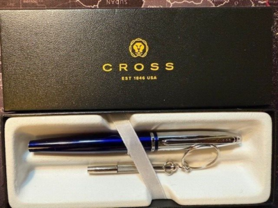 CROSS ボールペン シルバー EST 1846 USA 箱付き CROSS CROSS Ballpoint Pen, Quartz Blue & Silver, in gift box, EST 1846