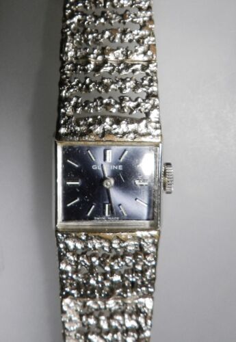 LADIES MCM WHITE GOLD PLATED SWSS GLYCINE WRIST WATCH 17J,RUNS,BLUE DIAL