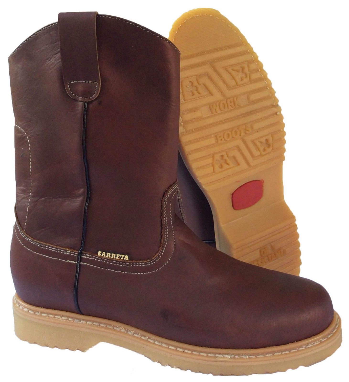 Men's Work Boot Pull On Leather Cognac 