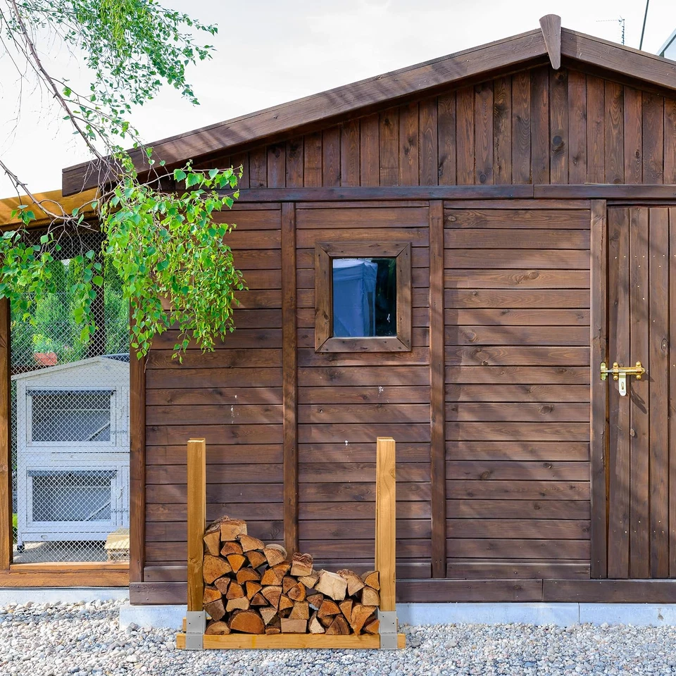 Relaxdays Supporti per Portalegna, Set Da 2 Staffe, Sostegni per Cataste Di Legn - Immagine 2 di 4