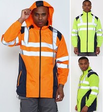 Mens Hi Viz Workwear Summer Waterproof Zip Hooded Jackets High VIS Hoodie Safety