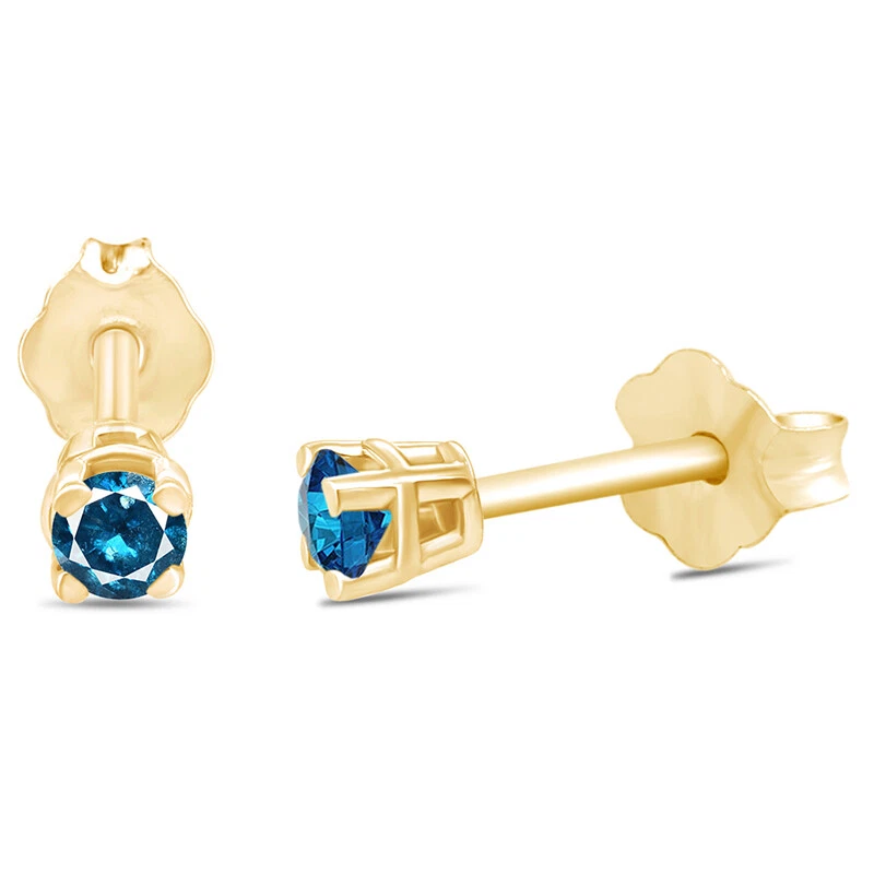 Aretes de 4 puntas con diamantes azules de oro amarillo natural de 10 k con certificación IGI Foto 2 de 4