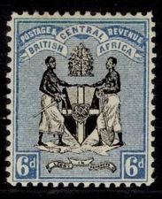 NYASALAND - BCA QV SG35, 6d black & blue, M MINT. Cat £50.