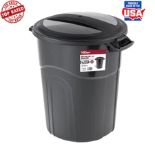 20 Gallon Heavy Duty Plastic Garbage Can W/ Locking Lid Indoor Outdoor Use Round