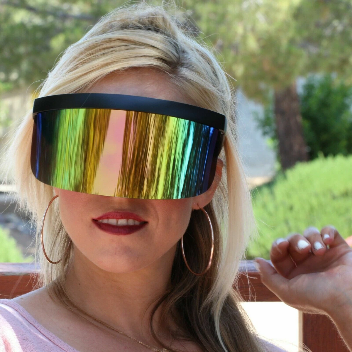 Oversized Big XXL Huge Mono Lens Futuristic Visor Shield Mirrored Sunglasses