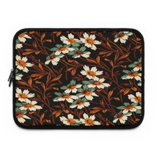 White Flowers Decorative Art 13" Neoprene Zipper Laptop Sleeve