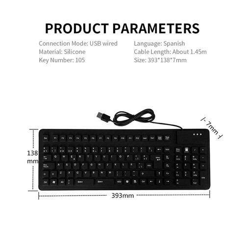 Foldable Silicone 105 Keys Wired Spanish Keyboard Waterproof Keyboards for PC - Picture 5 of 7