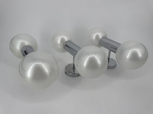 *2x SPACE AGE LAMPE MOTOKO ISHII FÜR STAFF 70ER RARITÄT WANDLAMPE CHROM GLAS - Picture 8 of 17