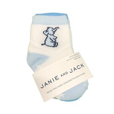 Janie and Jack Boys Crew Socks 2 Pair Elephant Stripe Blue White 0-3M