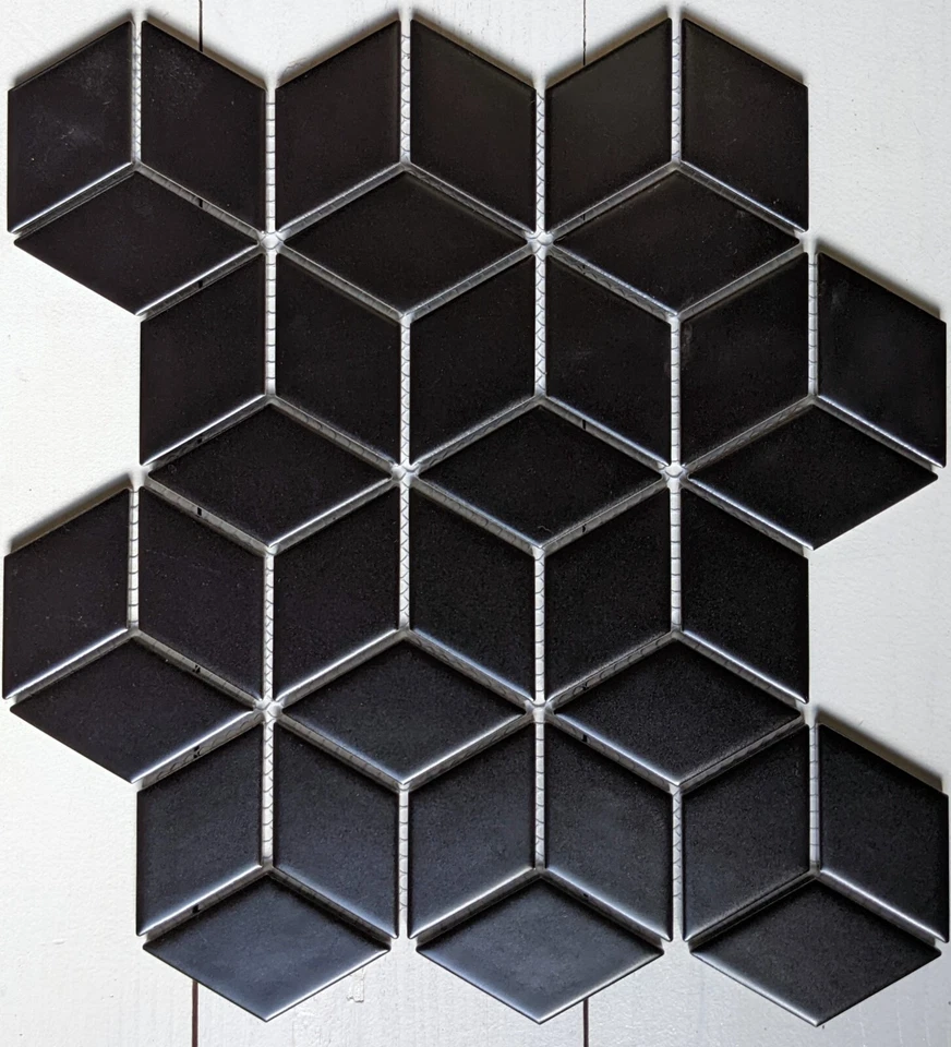 Cubo de mosaico de porcelana de diamante negro mate de 100 hojas para azulejos de pared y piso Foto 2 de 4