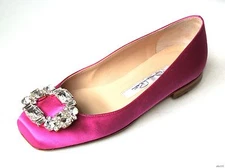 Oscar de la Renta fuchsia pink satin CRYSTAL JEWELED flats shoes Deneve new $695