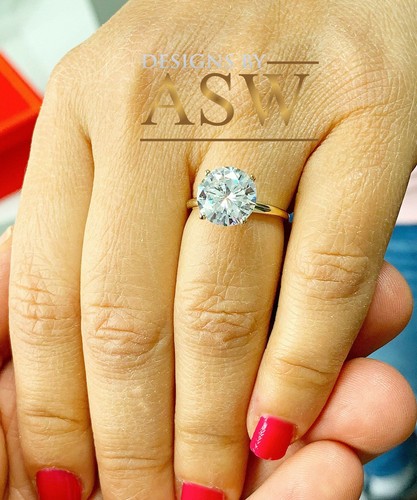 LARGE 14K Solid Yellow Gold Round Cut Moissanite Engagement Ring Deco, Bridal, W - Picture 6 of 10