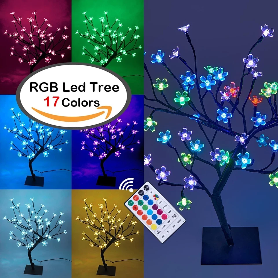 Árbol bonsái de flor de cerezo, 48 luces LED, adaptador de 24 V incluido, US NUEVO Foto 2 de 4