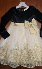 Girls Rare Editions Chistmas Holiday Dress Long Sleeve Black Gold Size 6