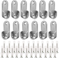 Oval Closet Rod End Supports with Mounting Screws for 15 X 30Mm Rods - 12 Pack