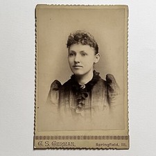 Antique Cabinet Card Photograph Beautiful Young Woman Big Bangs Springfield IL