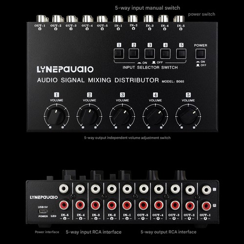 Mini 5-way Audio Splitter Stereo Switcher Box Sound Mixer for Club/StudioTr - Picture 5 of 9