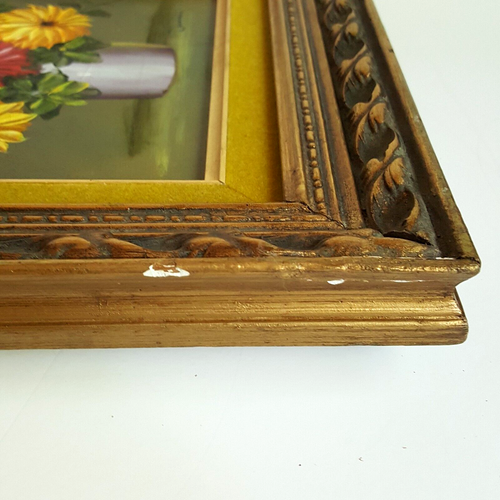 Vintage Blumen Ölgemälde gelb rot Blumen antik gold Holzrahmen signiert - Bild 16 von 18