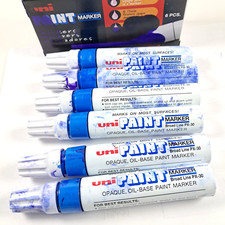 Uni Paint Marker SET OF 6 MODIFIED SUPER STAIN BLUE PX-30 Broad Chisel Tip 8mm