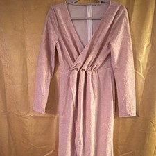 Pink Glitter Wrap Dress V-Neck Long Sleeve Pullover Long Party Clubwear