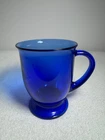 VTG Anchor Hocking Large Cobalt Blue Coffee Mug Translucent Footed Handle MCM