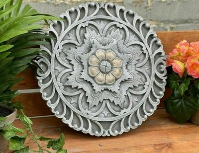 Frostfestes Wandrelief Mandala Seerose    33 cm Gartenfigur Steinguss Steinfigur