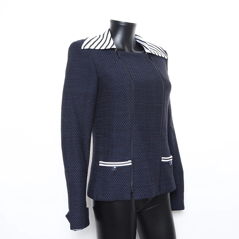 Giacca CHANEL 01A COCO Mark bottoni zip 38 blu navy WS8234