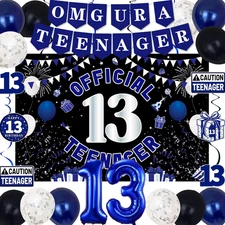 13Th Birthday Decorations for Boys Girls, Blue Black Omg Ur a Teenager Birthday 