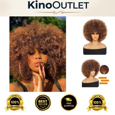 Fluffy 14-Inch Afro Wig - Natural-Looking Mixed Brown Curly Hair for Events