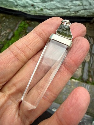 Moldavit Quarz Kristall Anhänger Natur 925 Tschechischer Talisman Heilung Evolution 9g
