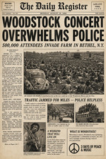 Woodstock Concert Overwhelms Police Peace 1969  Headlines Poster up to 24x36"
