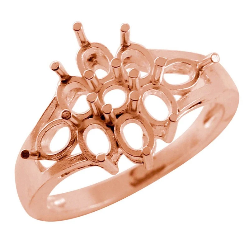 Semi Mount 3 Round Shape Cluster Women Ring 925 Sterling Silver Rose Plated - Image 2 of 4