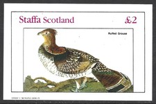 Staffa Scotland, 1982, £2 Ruffed Grouse, Bird, MNH Imperf M/S Sheet #M2757