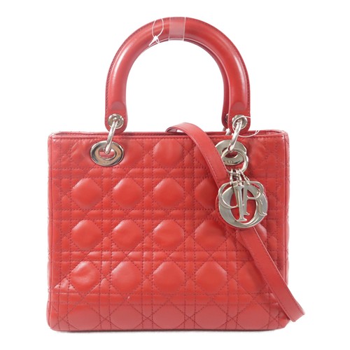 Christian Dior CD SHW Lady Dior Small 2 Way Shoulder Bag Lambskin Leather Red
