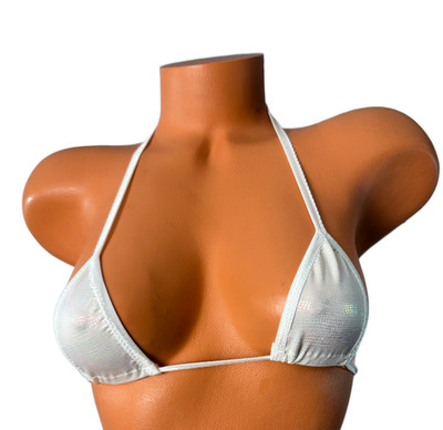 White iridescent  Micro Bikini Top white Trim      Extreme Sexy Top Only