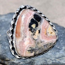925 Silver Plated Rhodochrosite Ring US 9.5 Valentine Jewelry GW